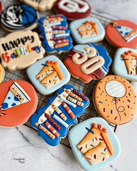 Kerstyn Lott on Instagram: “Another fun 30th birthday set for a guy, who loves OU and the Dallas Mavs. I came up with this color palette to find a way to make the Mavs…” Boy Birthday Cookies Decorated, Cookie Birthday, Cookie Birthday Party, Cooking Decorating, Mens Birthday, Milestone Birthday Party, Cookies Ideas, Man Cookies, 23rd Birthday