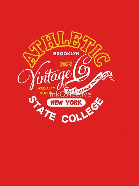 "Classic Retro Charm: Athletic Vintage Company State College, New York" T-shirt for Sale by InkCollective | Redbubble | inkcollective t-shirts - vintage athletic design t-shirts - yellow and white retro typography t-shirts University Shirt Design, Collegiate Design, College Sports Graphics, Urban Apparel, College Gear, Men Chest, New York T Shirt, Merch Design, Retro Typography