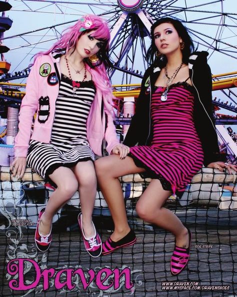 pink y2k emo scene style from Draven for MissBehave magazine 2007 Audrey Kitching Scene, 2000s Ads, Melody Core, Hanna Beth, Femininity Style, 2007 Fashion, Audrey Kitching, Core Outfits, Scene Style