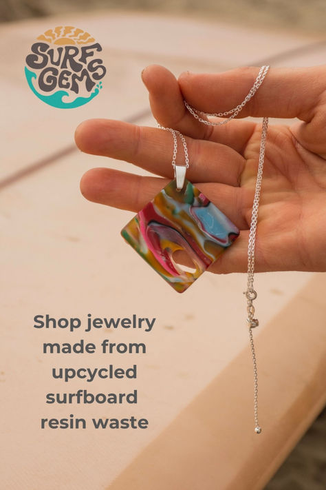 A statement of sustainability to the surf community and beyond – our actions matter and waste can be repurposed into art. Dancing On The Waves, Surfboard Resin, Sharpie Tie Dye, Wood Jewelry Diy, Craft From Waste Material, Waste Material, Gem Shop, 2023 Vision, Surf Board