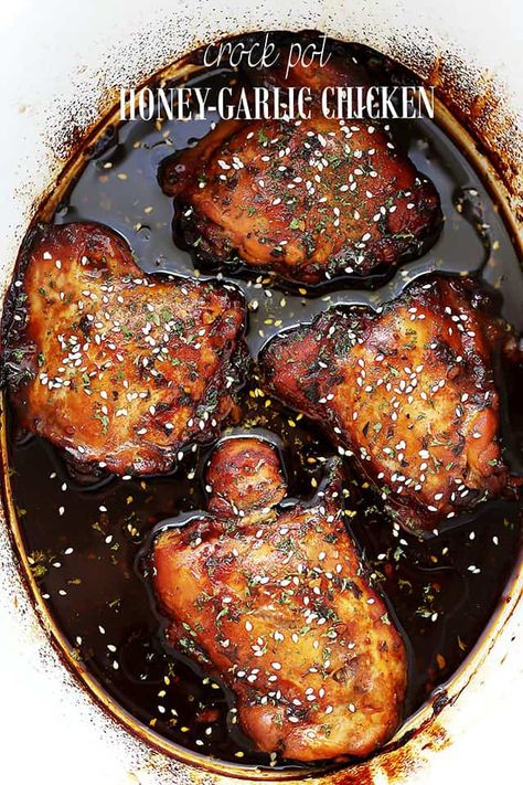 Recipe For Chicken Thighs, Crock Pot Honey Garlic Chicken, Paleo Crockpot Recipes, Crock Pot Recipe, Garlic Chicken Recipes, Honey Garlic Sauce, Recipe For Chicken, Paleo Crockpot, Chicken Thigh Recipes Crockpot