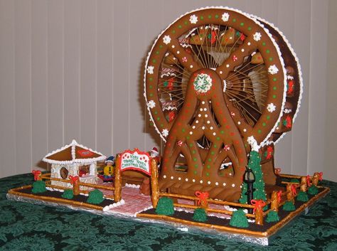 2006 - Merry Ferris Christmas Wheel Ferris Wheel Gingerbread, Gingerbread Ferris Wheel, Gingerbread Competition, Homemade Gingerbread House, Gingerbread House Ideas, Candy Room, Ginger Bread House Diy, Gingerbread House Designs, Christmas Lollipops