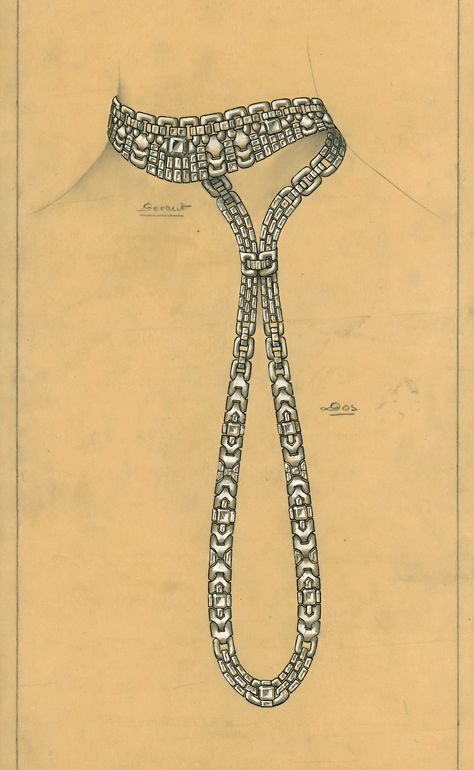 John Rubel - Croquis d'Archives - Sautoir Diamond Necklace Drawing, Sketch Jewelry, Jewellery Sketch, Vintage Diamond Necklace, Jewelry Sketches, Neck Drawing, Jewellery Illustration, Jewelry Sketch, Necklace Drawing