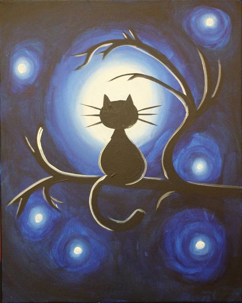 "Midnight Cat" Friday, February 28th, 2020 BYOB   Features fun instruction to help you enjoy a fun acrylic painting on canvas.  Bring your favorite beverages and snacks to our studio!  We take care of the rest!  Time: 7:00 pm.  Doors open at 6:30 pm Registration: Sign up online to reserve your spot. Cute Easy Paintings, Paint Studio, Rest Time, Painting Kids, Business Art, March 7th, Sip N Paint, Painted Rocks Kids, Paint Nite