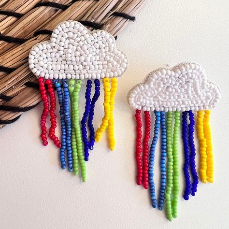 Beaded Cloud Earrings, Beaded Cloud, Cloud Earrings, Pride Art, Shirt Design Inspiration, Rainbow Cloud, Love Is Love, Drop Earring, Beaded Earrings