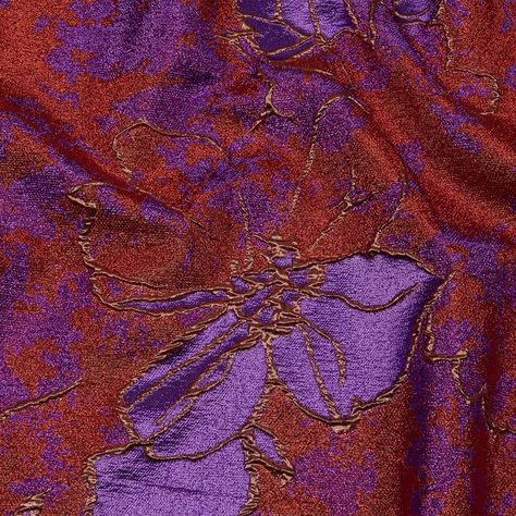 Shout your superior sense of style with this Metallic Red, Purple and Orange Mottled Floral Luxury Brocade! Large flowers are carved in a coppery orange, all over a mottled purple and red ground. Radiant metallic threads only add to the artistic feel, perfect for the haute couture sewist. Pliable and tactile with plenty of dramatic volume, make ball gowns, structured special occasion dresses, matching blazers and trousers, or vintage-inspired jumpsuits. Opaque, add a lining for additional comfor Reddish Purple Aesthetic, Orange And Purple Dress, Colors That Match With Red, Purple And Red Bedroom, Purple And Orange Bedroom, Purple Red Aesthetic, Purple Orange Aesthetic, Red Purple Aesthetic, Purple And Orange Aesthetic