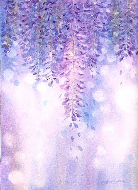 Wisteria Art, Wisteria Flowers, Hallway Art, Decor Hallway, Artistic Wallpaper, Painting Fine Art, Wall Art For Living Room, Flowers Watercolor, Art For Living Room