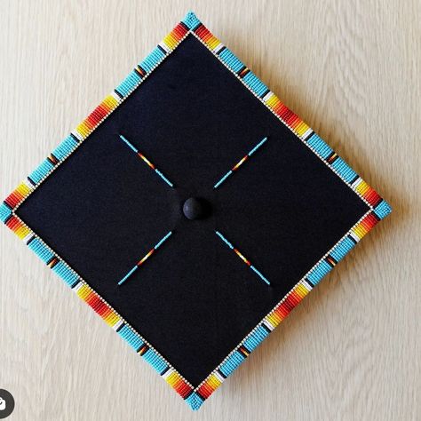 Beading Graduation Cap, How To Bead A Graduation Cap, Graduation Cap Designs Beaded, Beaded Grad Cap Ideas, Beaded Graduation Cap Ideas, Graduation Cap Beaded, Native Beaded Graduation Caps, Beaded Grad Caps Native American, Grad Cap Ideas Western