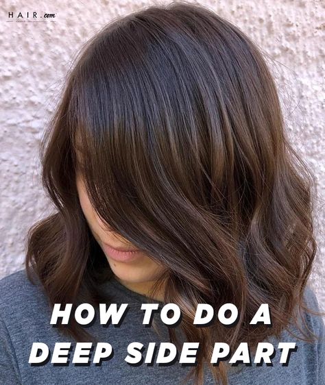 Dramatic Side Part Hair, Deep Side Part Medium Length Hair, Deep Side Part Lob, Diagonal Part Hair, Deep Part Hairstyles, Deep Side Part With Curls, Deep Side Part Hairstyles, Curl Lob, Deep Side Part Bob