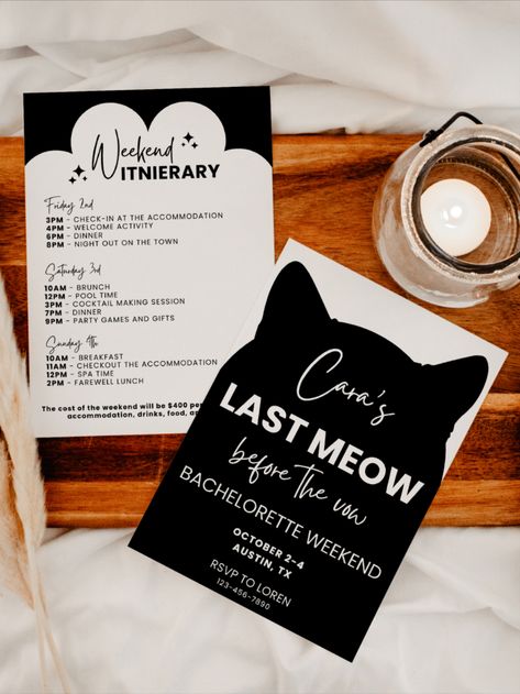 Last Meow Before The Vow Bachelorette, Last Meow Before The Vow, Cat Bachelorette, Bachelorette Invites, Bachelorette Party Invite, Bachelorette Weekend Invitations, The Vow, Bachelorette Invitation, Bachelorette Invitations