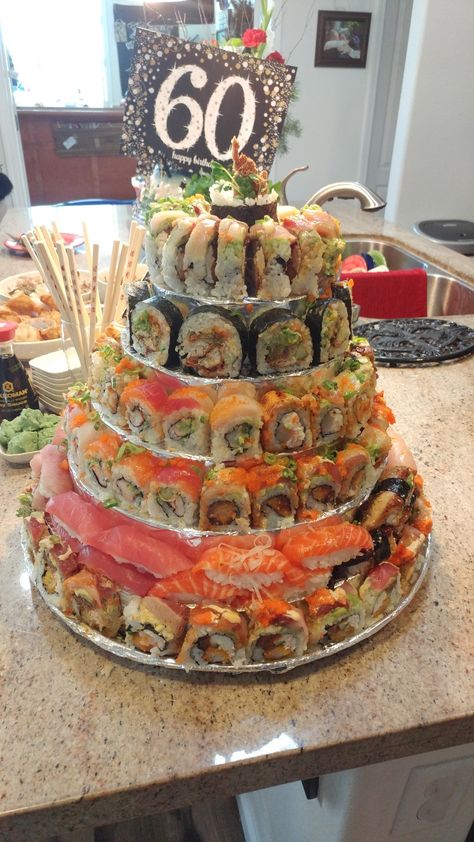 I love this cake and this idea🖤*  Sushi Birthday Cake Sushi Wedding Cake, Sushi Cakes Birthday, Sushi Bar Party, Sushi Cake Ideas, Sushi Birthday Party Ideas, Sushi Cake Birthday, Sushi Birthday Cake, Sushi Birthday Party, Sushi Cakes