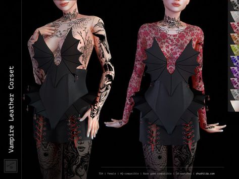 TS4 Vampire Leather Corset Sims 4 Demon Mod, Goth Sims 4, Duo Ideas, Sims 4 Cc Goth, Cc Packs, Sims Inspiration, Vampire Clothes, Sims 4 Anime, Cc Clothes