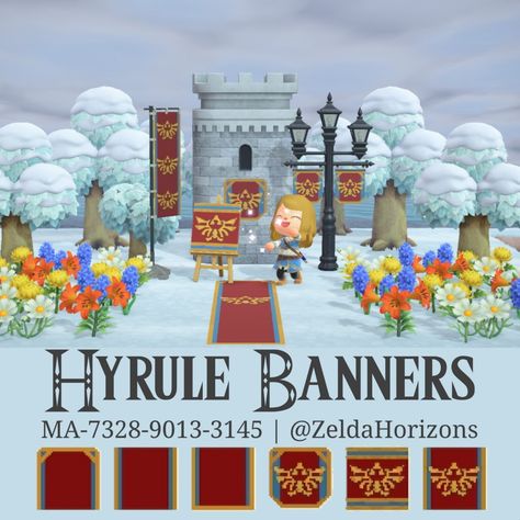 Legend of Zelda: Breath of the Wild themed banner, flag, crest, and rug for your Animal Crossing island. Outset Island, Zelda Pattern, Animal Crossing Funny, Animal Crossing Wild World, City Folk, Zelda Breath Of The Wild, Banner Flag, Legend Of Zelda Breath, Animal Crossing Game