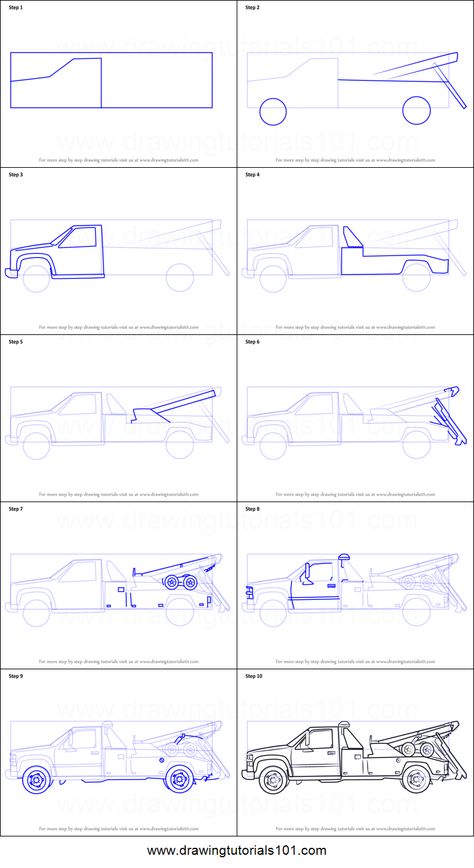 How to Draw a Tow Truck Printable Drawing Sheet by DrawingTutorials101.com Tow Truck Drawing, Truck Drawing, Drawing Sheet, Learn Drawing, Drawing Templates, Pet Rocks, Tow Truck, Step By Step Drawing, Learn To Draw