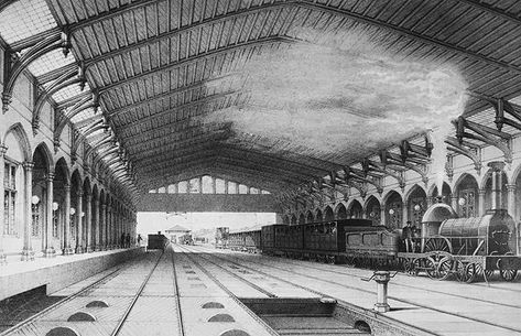 Bristol Temple Meads Station, 31 Aug 1840  At the time it was opened, Bristol Temple Meads - the western terminus of the Great Western Railway - was the largest single-span building ever constructed. Train Jigsaw Puzzles, Isambard Kingdom Brunel, Great Western Railway, Victorian Times, Bristol England, Rail Transport, Archaeological Discoveries, Blue Room, Photo Greeting Cards