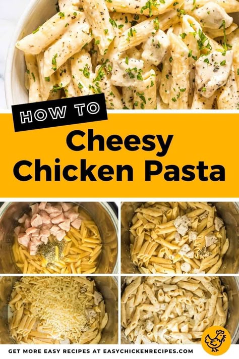 10 Minute Meal, Chicken Breast Pasta, Cheesy Chicken Recipes, Creamy Chicken Pasta Recipes, Cheesy Pasta Recipes, Chicken Carbonara Recipe, Cheesy Chicken Pasta, Cheesy Chicken Spaghetti, Pasta Easy