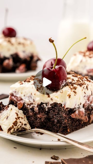 Courtney Rich on Instagram: "A classic with a twist!

Black Forest Poke Cake with whipped mascarpone frosting 😋

Comment below for the recipe!

#cakebycourtney" Blackforest Cake Recipes Easy, Black Forest Poke Cake, Whipped Mascarpone, Black Forest Cake Recipe, German Cooking, Cherry Compote, Mascarpone Frosting, Cake Delicious, Poke Cakes