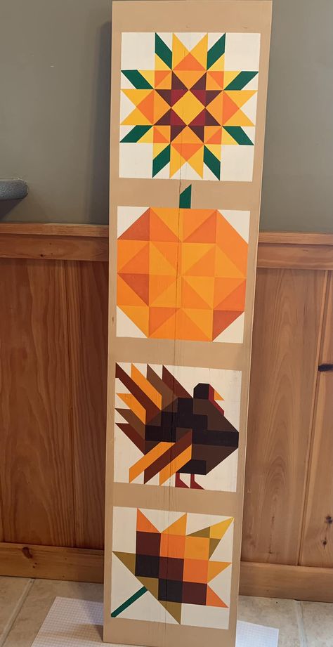 Quilted Door Hangings, Fall Barn Quilts Patterns, Halloween Barn Quilt, Fall Barn Quilt Patterns, Pumpkin Barn Quilt, Fall Barn Quilts, Barn Quilts Diy, Quilt Painting, Autumn Quilts