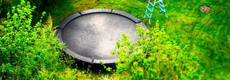 In Ground Trampoline, Sloped Yard, Sloped Backyard, Backyard Play, Climbing Frame, Trampolines, English Garden, How To Level Ground, Do It