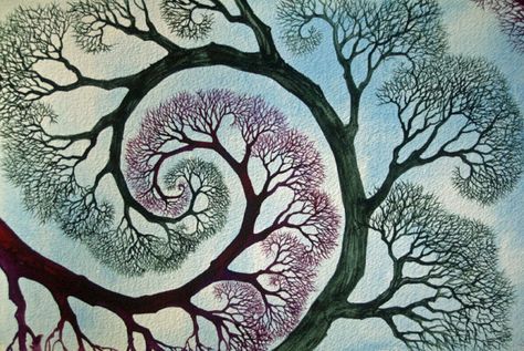 Helen Klebesadel Fractal Tree, Spirals In Nature, Mother Earth Art, Spiral Tree, Spiral Art, Art Drawings Sketches Pencil, Arte Inspo, Tree Art, Fractal Art