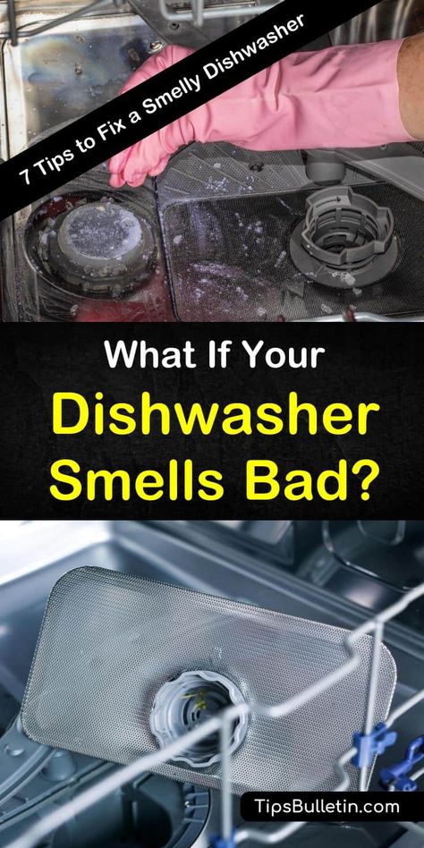 7 Simple Ways to Fix a Dishwasher that Smells Bad Dishwasher Smells Bad, Smelly Dishwasher, Dishwasher Smell, Clean With Vinegar, Dishwasher Cleaner, Kitchen Smells, Cleaner Recipes, Vinegar Cleaning, Kitchen Cleaning Hacks