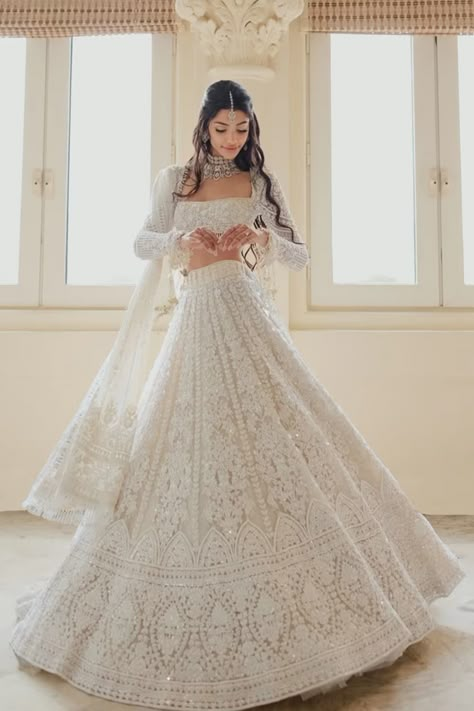 Bride: Alanna Panday Wearing Our Ivory Lehenga Set Alanna Pandey Wedding Lehenga, White Indian Reception Outfit, White Lehenga Long Sleeve, Alanna Pandey Wedding Outfits, Wedding Indian Outfit Bride, White Punjabi Wedding Dress, Bridal Indian Lehenga, Alanna Panday Lehenga, Alanna Panday Wedding Lehenga