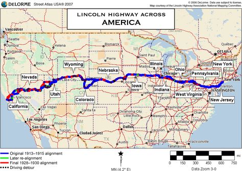 Lincoln Highway map - this would be a great road trip someday. Highway Map, Stockton California, Lincoln Highway, Motorcycle Camping Gear, Road Trip Map, California Travel Road Trips, Road Trippin, Coast To Coast, Road Trip Usa