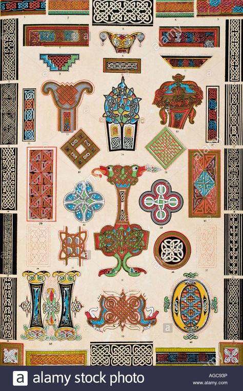 The Grammar of Ornament. Celtic No 2, Plate LXIV. Stock Photo Grammar Of Ornament, Celtic Ornaments, Owen Jones, Graphic Design Books, Free Illustration Images, Design Theory, Celtic Patterns, Antique Illustration, Celtic Art