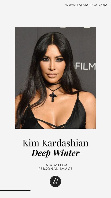 Deep Winter celebrities Kim Kardashian Color Analysis, Dark Winter Celebrities, Deep Winter Celebrities, Color Season Analysis, Winter Celebrities, Season Analysis, Winter People, Kim Kardashian Hair, Deep Winter Colors