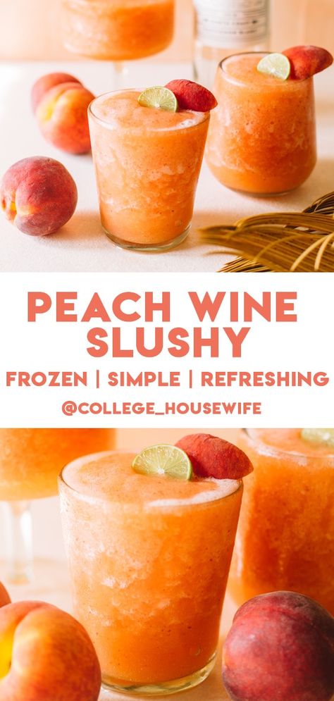 Exercises For Back Fat, Wine Slushie Recipe, Exercises For Back, Frozen Cocktail, Peach Wine, Frozen Peaches, Frozen Cocktail Recipes, Peach Drinks, Slushie Recipe