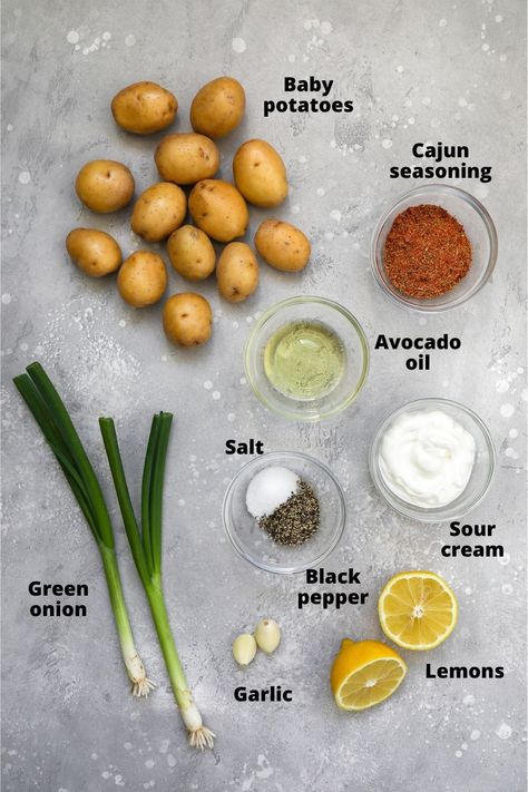 Crispy Cajun Smashed Potatoes with Lemon Garlic Sour Cream Sauce - Kalefornia Kravings Kalefornia Kravings, Dipping Oil Recipe, Lemon Garlic Sauce, Cajun Sauce, Homemade Cajun Seasoning, Sour Cream Dip, Mini Potatoes, Sour Cream Sauce, Easy Potato Recipes