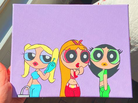 Pothead Painting Ideas Creative, Bratz Painting Ideas, Bratz Paintings Canvas Easy, Powerpuff Girls Canvas Painting, Bratz Paintings Canvas, 90s Cartoon Canvas Painting, Character Paintings, Carpet Ideas, Deco Wallpaper