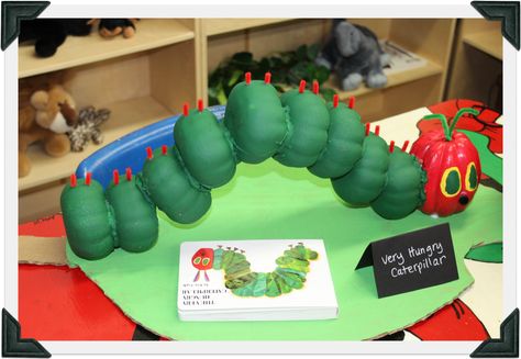 Hungry Caterpillar Pumpkin Decorating, The Very Hungry Caterpillar Pumpkin, Very Hungry Caterpillar Pumpkin, Hungry Caterpillar Pumpkin, Caterpillar Pumpkin, Library Contests, Literary Pumpkins, Book Pumpkins, Halloween Lesson Plans