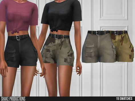 The Sims Resource - ShakeProductions 590 - Cargo Shorts Sims 4 High Waisted Shorts, Shakeproductions Sims 4, Sims 4 Cc Cargo Shorts, Sims Bottoms, Alpha Sims, Grunge Shorts, Cc Clothes, Clothing Female, Clueless Outfits