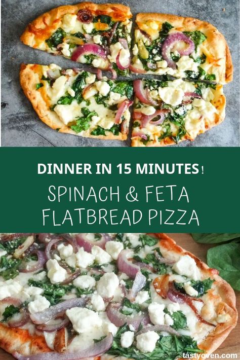 Feta Flatbread Pizza, Spinach Feta Pizza, Feta Flatbread, Healthy Flatbread, Feta Pizza, Flatbread Pizza Recipes, Feta Cheese Recipes, Mediterranean Diet Recipes Dinners, Healthy Pizza Recipes