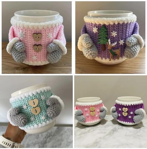 Crochet lover's 🧶🧶 | My Christmas gifts this year 🥰 | Facebook Crochet Mug Cozy, Crochet Cup Cozy, Crochet Christmas Decorations, Mug Cozy, Christmas Cup, Cup Cozy, Crochet Lovers, Crochet Christmas, Free Crochet Patterns