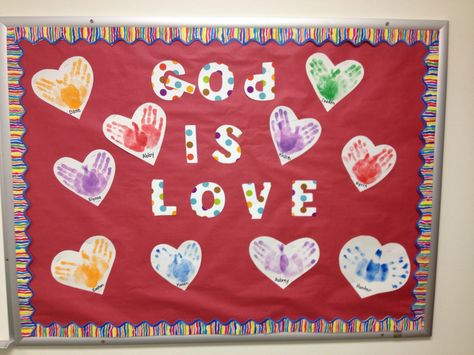 God is Love bulletin board Valentines Bulletin Boards Preschool Christian, Valentine’s Day Christian Bulletin Boards, Christian Valentines Day Bulletin Board Ideas, Love One Another Bulletin Board, Christian February Bulletin Boards, God Is Love Bulletin Board, Love Letters From God Bulletin Board, Valentine Bulletin Boards For Church, Church Valentine Bulletin Board Ideas