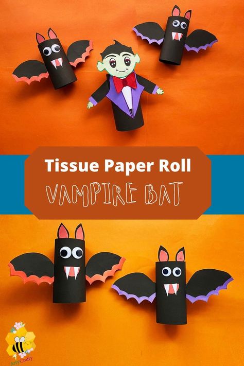 Tissue Paper Roll craft for kids. Make toilet paper roll Halloween Bat and Dracula Craft For kids. Dracula Craft, Halloween Toilet Paper Roll, Halloween Crafts Easy, Toilet Paper Roll Bat, Halloween Toilet Paper, Bat Craft, Tissue Paper Roll, Bat Decorations, Board For Kids