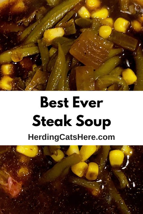 Steak soup is one of the tastiest soups to eat.  It is so easy to make, combining a few key ingredients together and simmering before pouring over the steak. #steak #soup #steaksoup Potato Soup With Steak, Ribeye Soup Recipes, Keto Steak Soup Recipes, Skirt Steak Soup Recipes, Crock Pot Steak Soup, Crockpot Steak Soup, Crockpot Steak Soup Recipes, Flank Steak Soup Recipe, Steak Vegetable Soup