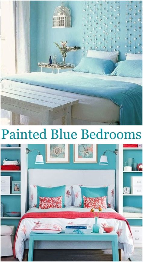 Blue Wall Color Paint Ideas for the Bedroom Aqua Accent Wall Bedroom, Blue Wall Color Ideas, Blue Room Paint Ideas, Sea Blue Bedroom, Blue Beach Theme Bedroom, Beach Bedroom Colors, Blue Room Paint, Bedroom Color Scheme Ideas, Room Paint Ideas