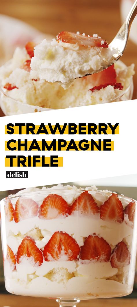 Champagne Trifle, Apple Smoothie, Strawberry Shortcake Recipes, Trifle Desserts, Strawberry Champagne, Trifle Recipe, Champagne Party, Strawberry Fruit, Savoury Cake