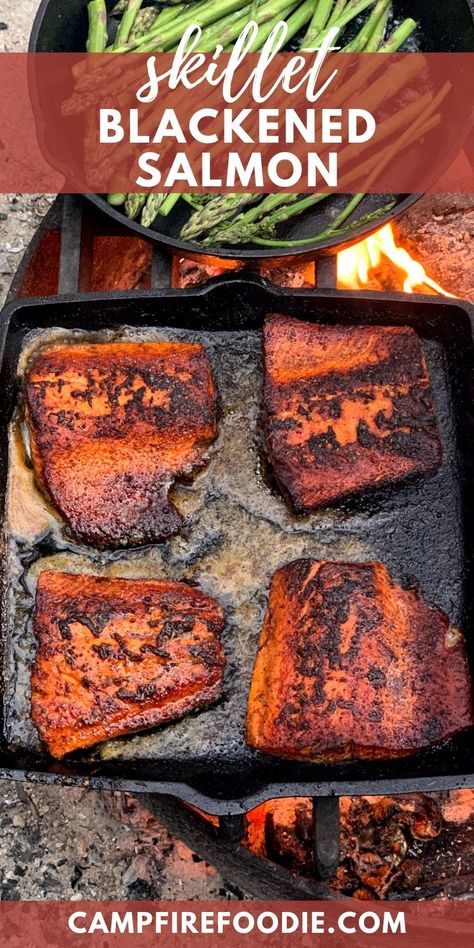 This skillet blackened salmon recipe is the best thing that you will ever eat while camping! Have this delicious meal on your next trip. Camping Meal Planner, Salmon Recipe Pan, Blackened Salmon Recipes, Camping Lifestyle, Blackened Salmon, Campfire Cooking, Trending Recipes, Cooking Salmon, Salmon Recipe