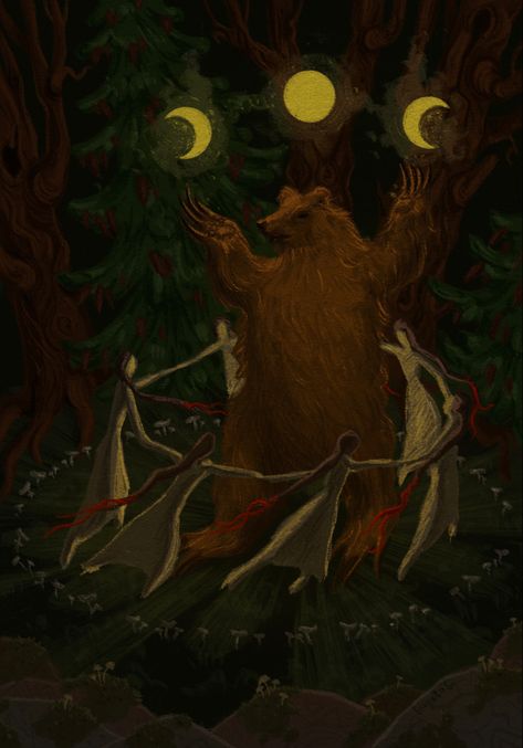 Folklore Witch Aesthetic, Slavic Folklore Illustrations, Nordic Folklore Art, Slavic Art Illustration, Slavic Pagan Art, Lavestalu Art, Slavic Folklore Art, Slavic Witch Aesthetic, Bear Mythology