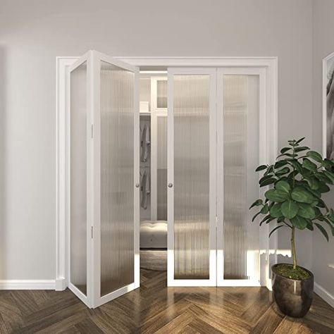 BARNER HOME Folding Door,Single Panel Bi-Fold Doors, Assembly Required, Closet Doors with Hardware Kits 30'' - - Amazon.com Double Closet Doors, Glass Closet Doors, Home Closet, Bifold Closet Doors, Reeded Glass, Farmhouse Doors, Folding Door, Folding Doors, Glass Panel