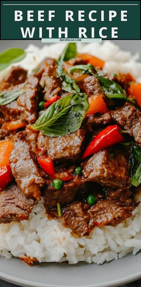 I’m excited to share my go-to beef recipe with rice! This dish is packed with flavor, featuring tender pieces of beef stir-fried with colorful bell peppers, fragrant basil, and a savory sauce. Serve it hot over a bed of fluffy rice for a satisfying meal that's perfect for any day of the week! Stir Fry Guide, Quick Beef Recipes, Recipe With Rice, Fluffy Rice, Beef Sirloin, Beef Stir Fry, Beef And Rice, Beef Recipe, Tender Beef