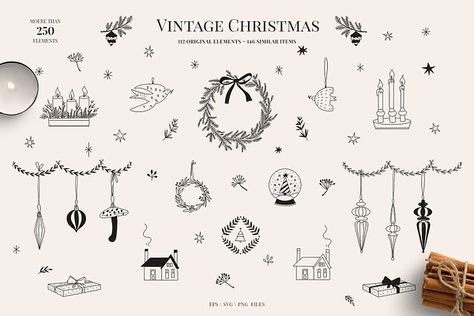 Vintage Christmas Simple line art, a Seasonal Illustration by Summer Nightingale Art Simple Christmas Illustration, Christmas Simple Drawings, Christmas Graphic Design Illustration, Christmas Design Graphic Illustration, Vintage Winter Aesthetic, Seasonal Illustration, Christmas Line Art, Christmas Illustration Design, Floral Illustration Vintage