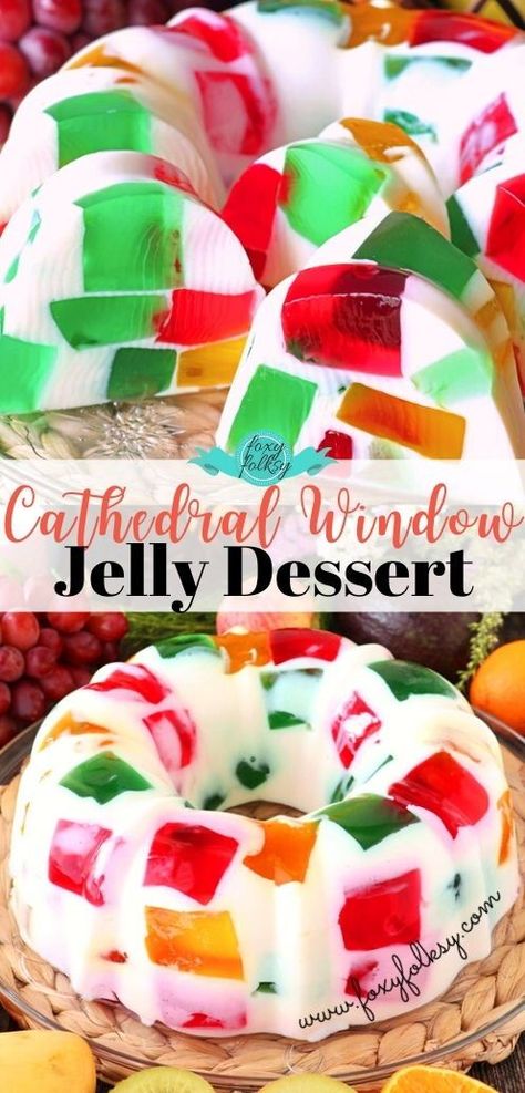 Stained Glass Dessert Jello Recipes, Broken Glass Jello Recipe Condensed Milk, Stained Glass Jello Recipe, Creamy Jello Recipes, Jello Snacks, Stained Glass Jello, Layered Jello Recipe, Broken Glass Jello, Orange Jello Salad