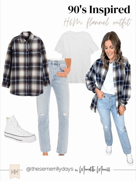 How to style | H&M Flannel | 90s Inspired Fashion | 90s jeans | Flannel overshirt | White tee | Platform converse | Platform sneakers Converse 90s Outfit, 90s Fashion Flannel, 90s Flannel Outfits, Converse 90s, 90s Flannel, 90s Fits, Flannel Outfits, Platform Converse, Oversized Flannel