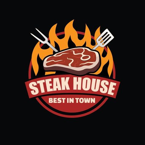 Steak Logo Design, Bbq Grill Logo, Steak Logo, Sticker Logo Design, Steakhouse Design, Hub Logo, Steak Restaurant, Grill Logo, Logo Design Mockup