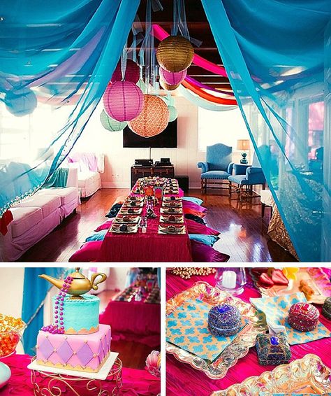 Gorgeous Arabian Themed Princess Jasmine Birthday Party. Transport Party, Aladdin Theme, Shimmer Y Shine, Princess Jasmine Party, Arabian Party, Arabian Theme, Aladdin Birthday Party, Princess Jasmine Birthday Party, Arabian Nights Party